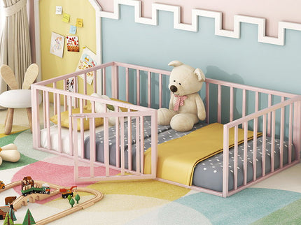 Metal Floor Bed Frame With Fence And Door