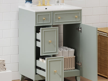 Transitional Style Bathroom Vanity Cabinet With Ceramic Sink
