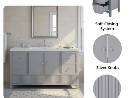 Bathroom Vanity With Separate Sink, Soft Close Doors And 4 Drawers