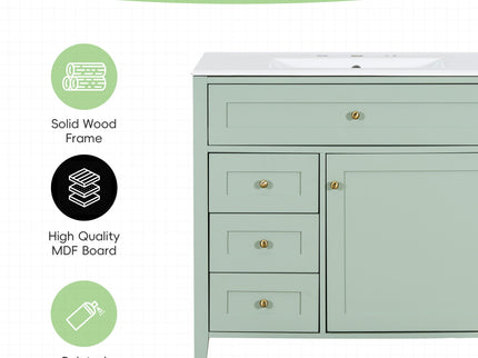 Bathroom Vanity With Sink, 3 Drawers & Cabinet With Adjustable Shelves