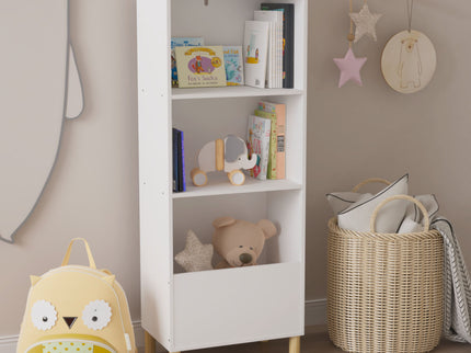 4 Tier Bookcase, Book Display With Safety Restraint, Storage Cabinet For Playroom - White
