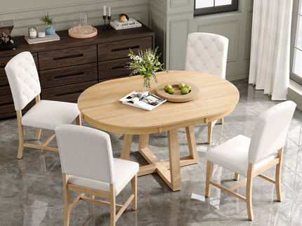 Dining Set With Leaf Round Table And 4 Upholstered Chairs