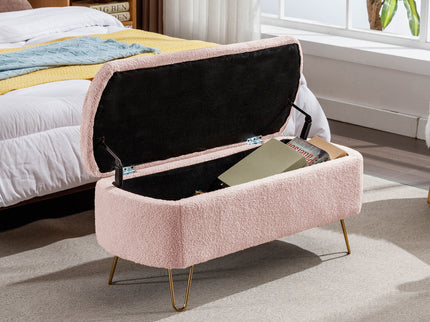 Storage Ottoman Bench For End Of Bed Legs, Modern Camel Faux Fur Entryway Bench Upholstered Padded With Storage For Living Room Bedroom