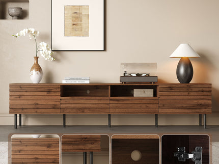 TV Stand For TVs Up To 85" With Closed Storage, Soft Closing Hinges - Walnut