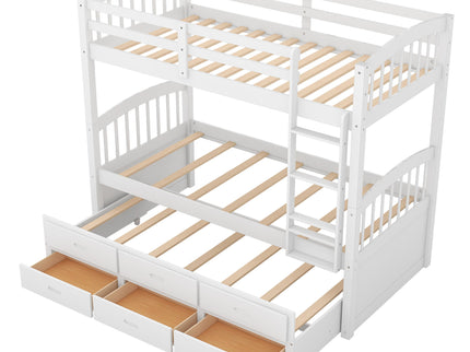 Bunk Bed With Trundle And Drawers, Arched Headboard And Footboard