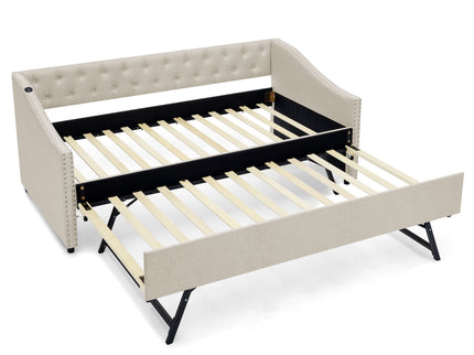 Upholstered Daybed With USB Charging & Pull Out Bed