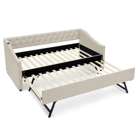 Upholstered Daybed With USB Charging & Pull Out Bed