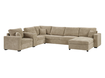 Modular 5 Seat U-Shape Sectional Sofa With Chaise Lounge, Built In Cup Holders And Storage Drawer