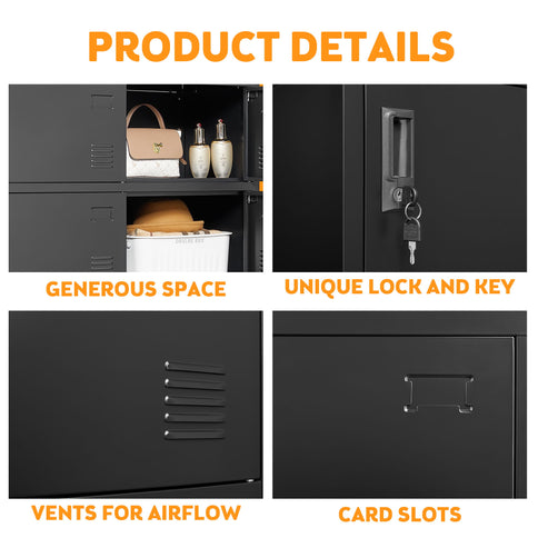 9 Door Employee Storage Locker With Card Slot, Lockers For Office, Gym, School, And Home - Black