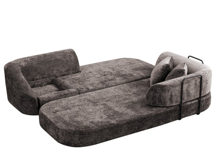 3 Seater Sofa With Built In Pet Bed Nook, Curved Design And 2 Throw Pillows