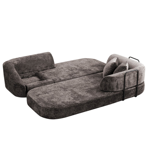3 Seater Sofa With Built In Pet Bed Nook, Curved Design And 2 Throw Pillows