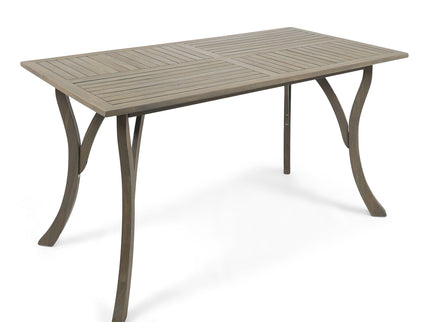 Transitional Acacia Wood Dining Table With Slat Panel Top - Gray