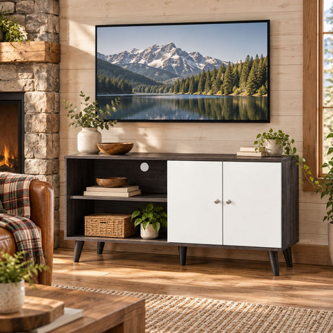 Amidon - TV Stand, With 2 Storage Shelves And 1 Cabinet