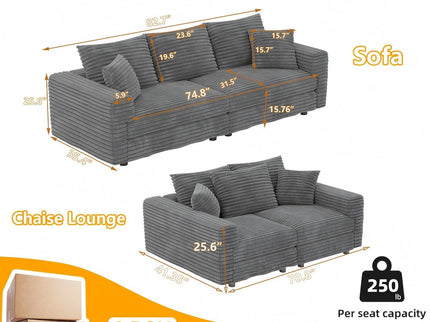 Convertible Deep Seat Sofa With Soft Pillows And Ottomans
