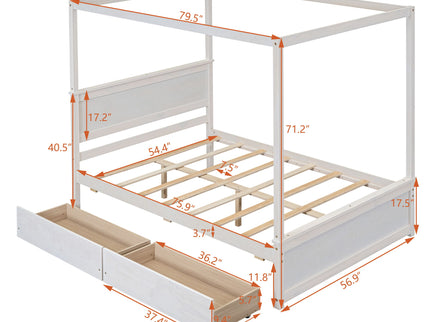 Canopy Platform Bed With Drawers, Support Slats, No Box Spring Needed