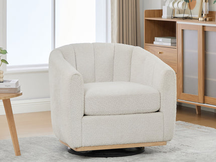360 Degrees Swivel Upholstered Barrel Armchair For Living Room - Ivory