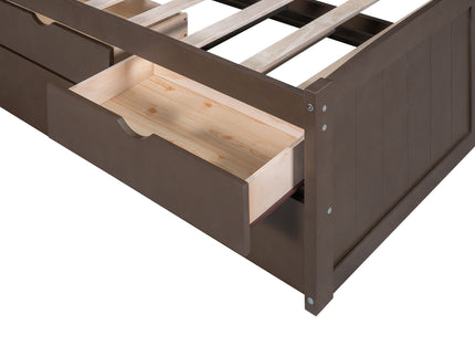 Captain Bed With Built In Bookshelves, 3 Storage Drawers, And Trundle