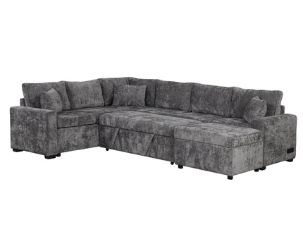 Sectional Sofa Pull-Out Sofa Bed Sleeper With A Storage Ottoman, Three Pillows And Charging Devices For Living Room