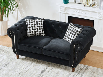 Chesterfield Upholstery Fabric Loveseat With Roll Armrest And Nailhead