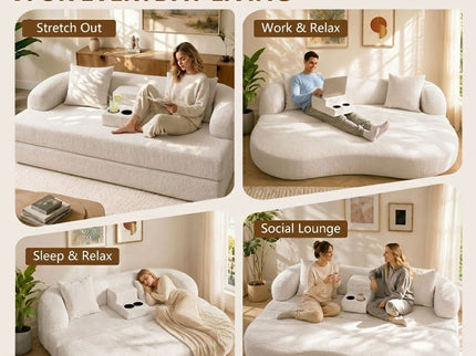 2 In 1 Convertible Sleeper Sofa Bed With Cup Holders