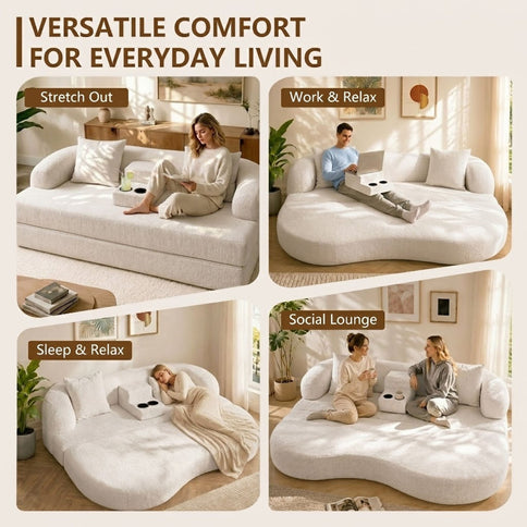 2 In 1 Convertible Sleeper Sofa Bed With Cup Holders