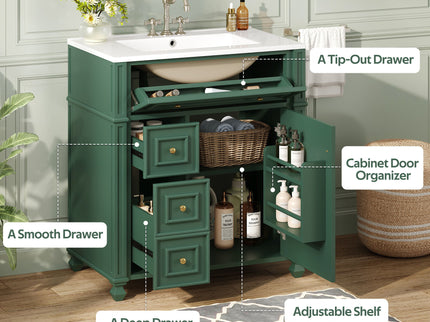 Bathroom Vanity Cabinet With Sink, Soft Close Doors With Door Organizer