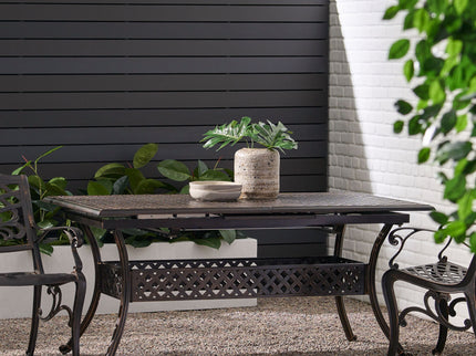 Outdoor Expandable Dining Table With Umbrella Holder, Lattice Pattern And Curved Legs - Black