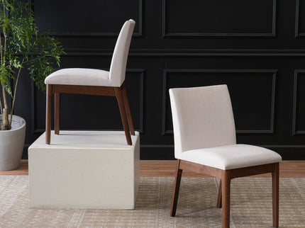 Dining Chairs With Upholstered Seat And Backrest (Set of 2) - Light Beige / Walnut