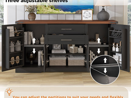 Barn Door Storage Cabinet With 2 Drawers & Door Rack, Adjustable Shelves