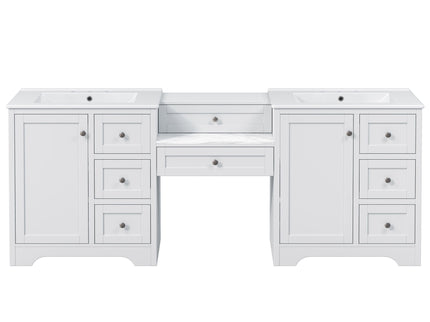 Double Sink Bathroom Vanity With Countertop, 2 Ceramic Sinks, 6 Drawers, Soft Close Design