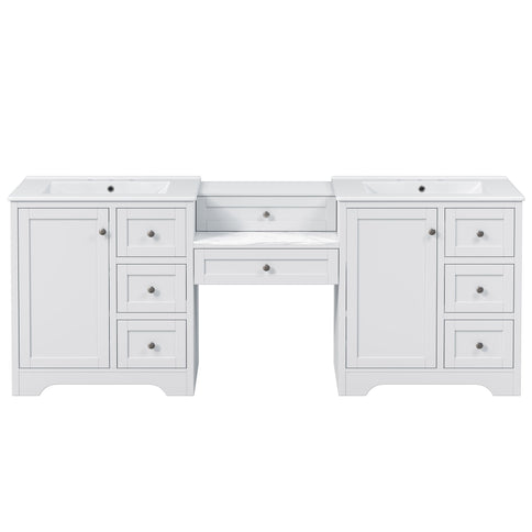 Double Sink Bathroom Vanity With Countertop, 2 Ceramic Sinks, 6 Drawers, Soft Close Design