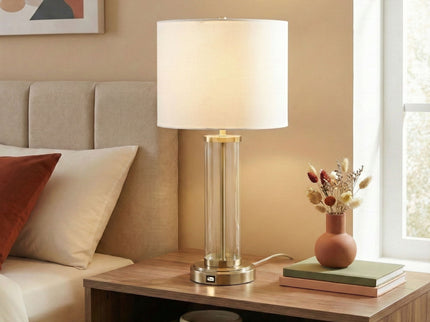 Luna - Table Lamp With On / Off Switch Clear Body Base - Clear / Silver / White