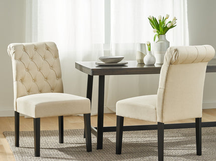 Dining Rolltop Chairs (Set of 2), Upholstered Armless Chair With Wood Leg - Ivory
