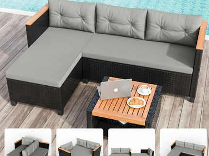 L-Shaped Patio Set With Cushions And Storage Table