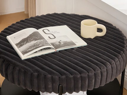 Modern Upholstered Round Ottoman Coffee Table With Storage Shelf