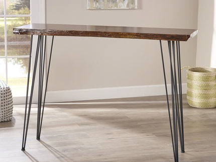 Modern Industrial Breakfast Bar Table, Metal Hairpin Legs & Wood Veneer Top - Natural