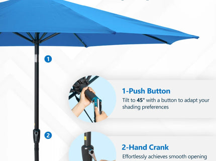 Patio Umbrella With Crank Lift And Tilt, UV-Resistant Canopy