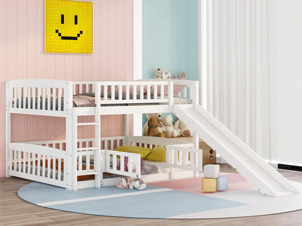 Low Bunk Bed With Slide, Fence And Ladder