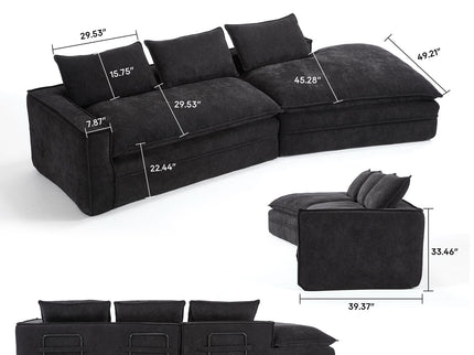 Modern Minimalist Modular Sectional Sofa With Deep Seats And Right Facing Chaise