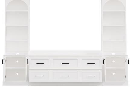Arched Entertainment Center Wall Unit With 6 Drawers, Large TV Stand With Bookshelves