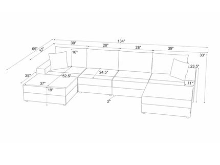 Sectional Sofa With 2 Ottomans And Toss Pillows