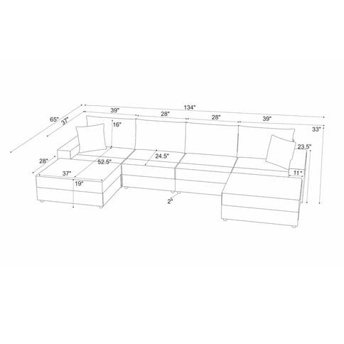 Sectional Sofa With 2 Ottomans And Toss Pillows