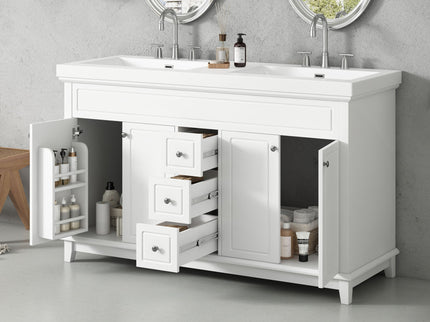 Bathroom Vanity With Double Sinks, 3 Drawers & 4 Doors - White