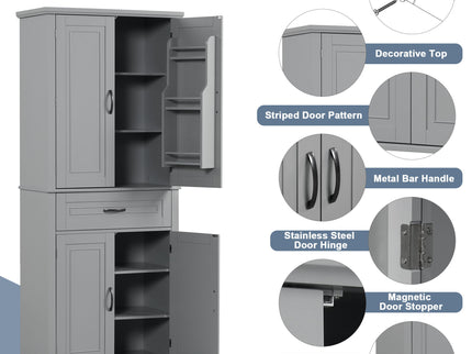 Bathroom Storage Cabinet With Doors And Drawer, Adjustable Shelf