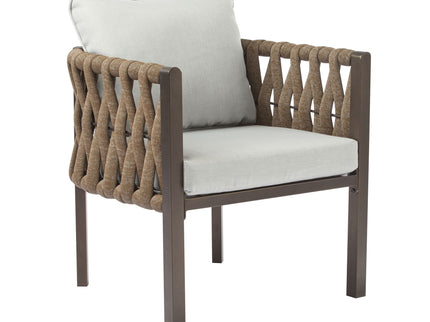 2 Pieces Outdoor Metal Patio Club Chair, Patio Furniture Arm Chair With Cushion, Modern Outdoor Furniture Deep Seating For Porch, Garden, Backyard, Balcony - Brown / Light Gray