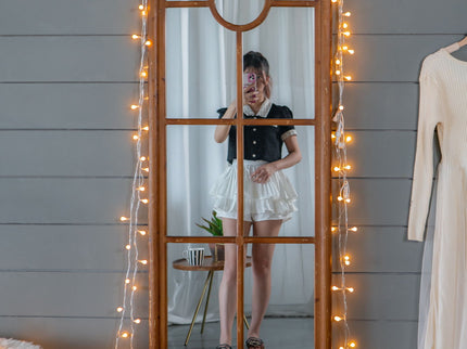 Half Round Elongated Mirror With Decorative Window Look Classic Architecture Style Solid Fir Wood Interior Decor - Brown