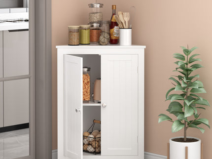 Corner Cabinet With 2 Doors And Adjustable Shelves, Freestanding Narrow Storage Organizer For Bathroom - White