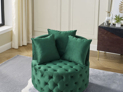 Modern Upholstered Swivel Chair With Button Tufted Design And Movable Wheels