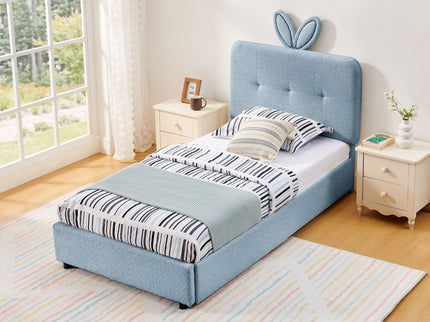Upholstered Bed With Oversized Rabbit Ear Headboard, LED Lights & 4 Storage Drawers