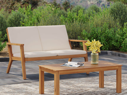 Serenit - 2 Piece Patio Set With Cushions, Loveseat And Coffee Table - Beige / Brown